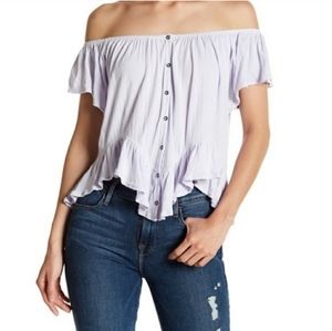 Free People Laverader Mint Julep Top Buttons Down Over Shoulders